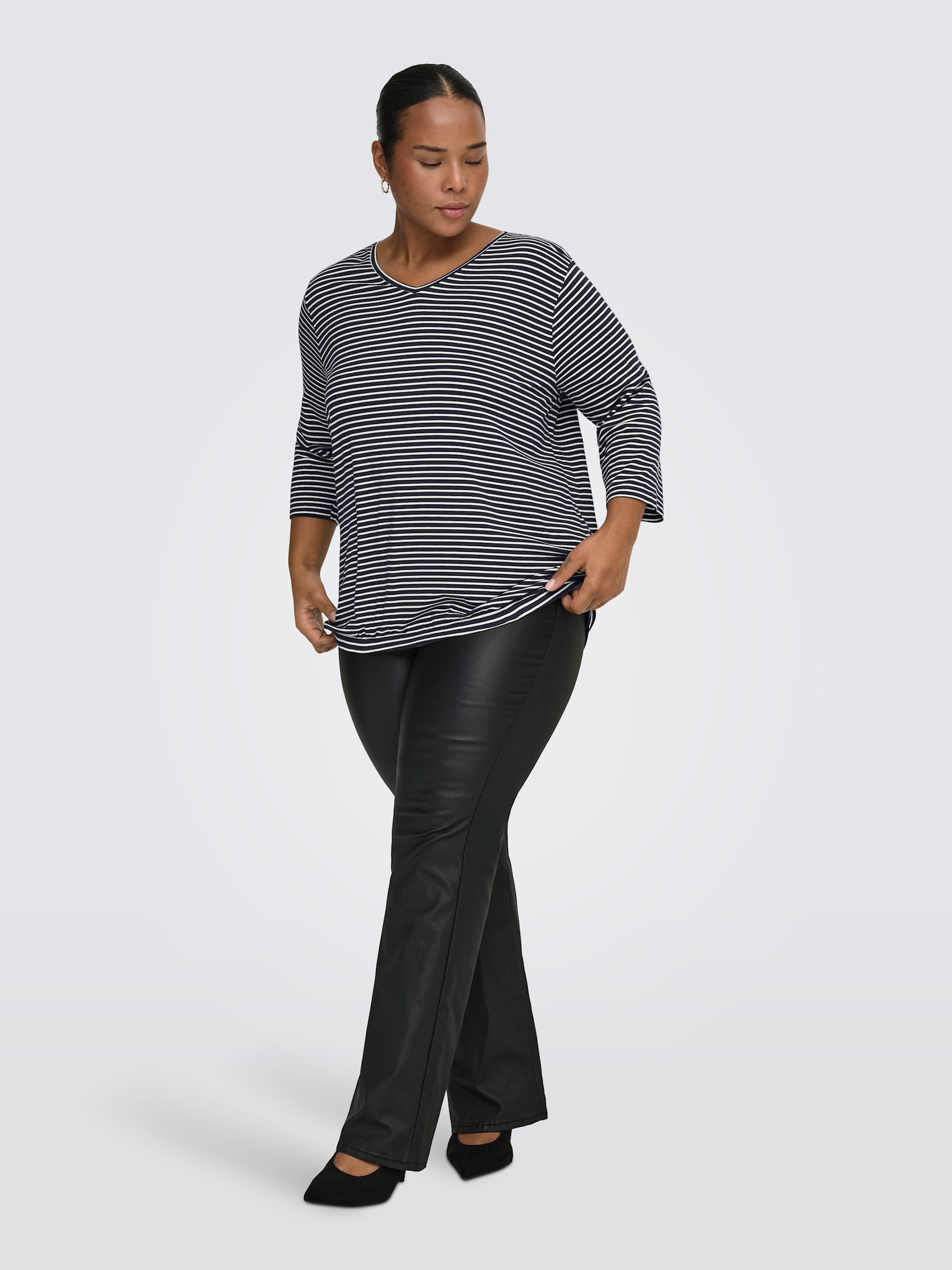 ONLY CARMAKOMA 3/4-Arm-Shirt - night sky stripes:cloud dancer