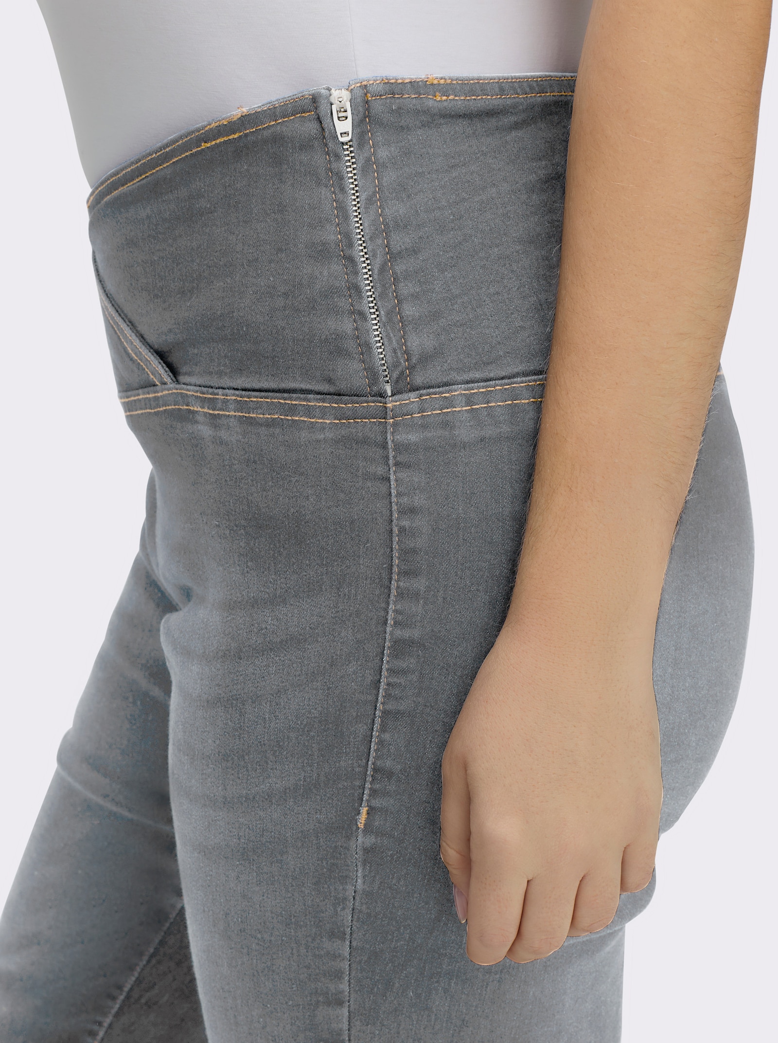 Stretch-Jeans mit überlappendem Bund - light grey-denim