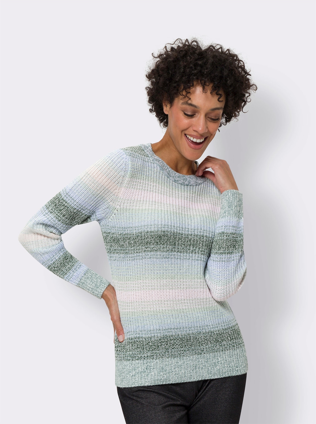 Pullover met lange mouwen - jade/lichtroze gedessineerd