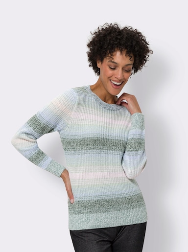Langarm-Pullover mit Streifen-Muster - jade-hellrosé-gemustert