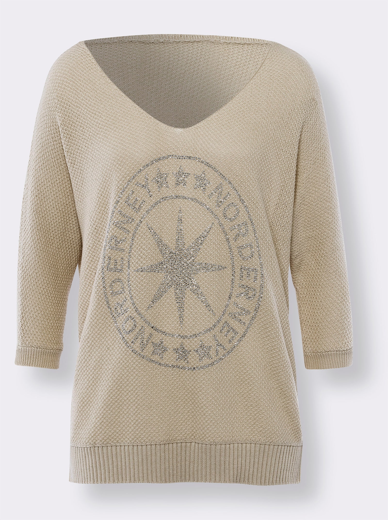 heine Pull à manches chauve-souris avec pierres fantaisie - sable chiné
