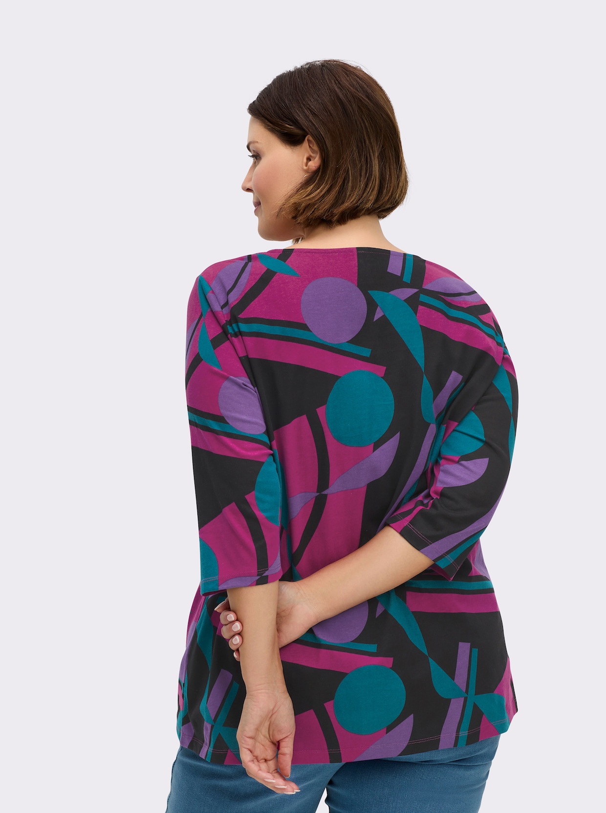 Longshirt - schwarz-magenta-bedruckt