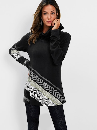 pull à col roulé - noir-blanc à motifs