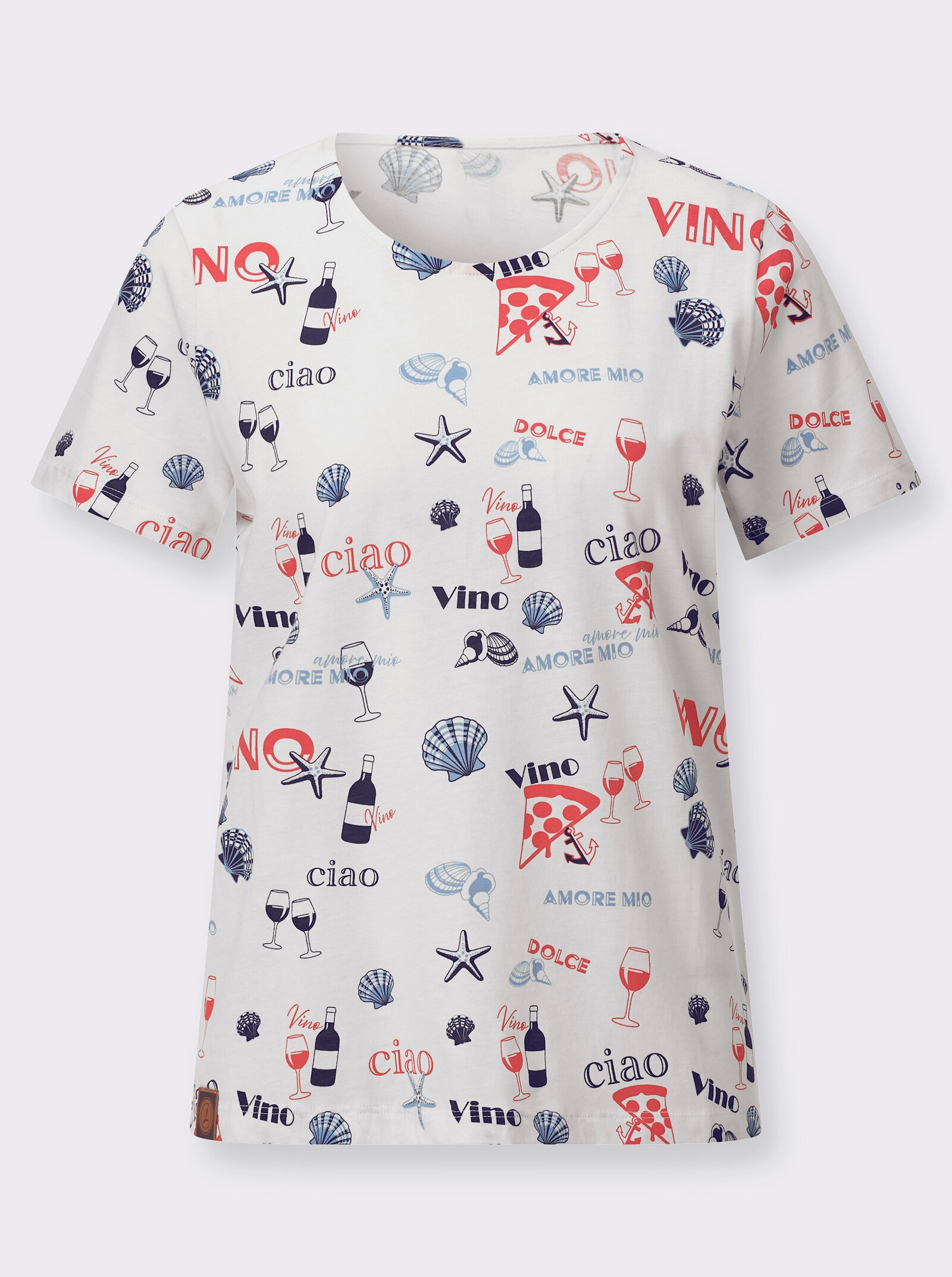 Print-Shirt aus reiner Baumwolle - weiß-erdbeere-bedruckt