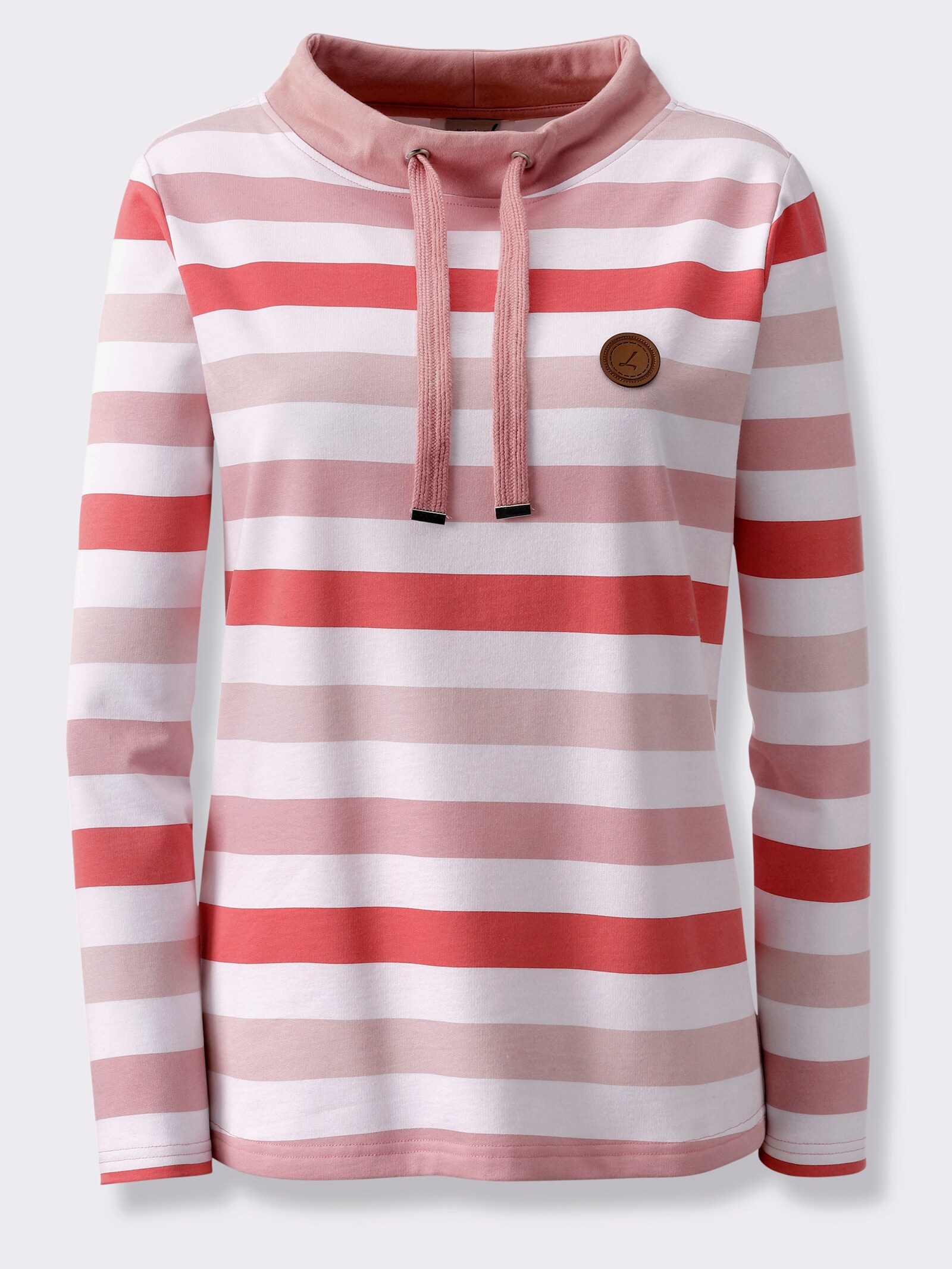 Sweatshirt mit halsfernem Stehkragen - puder-rosenquarz-geringelt