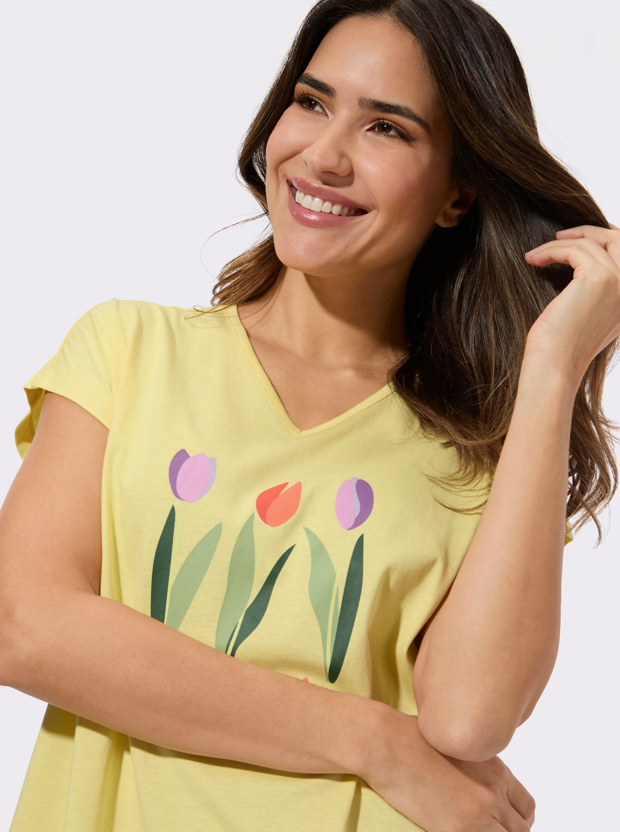 Nattlinne med placerat tulpantryck - citron