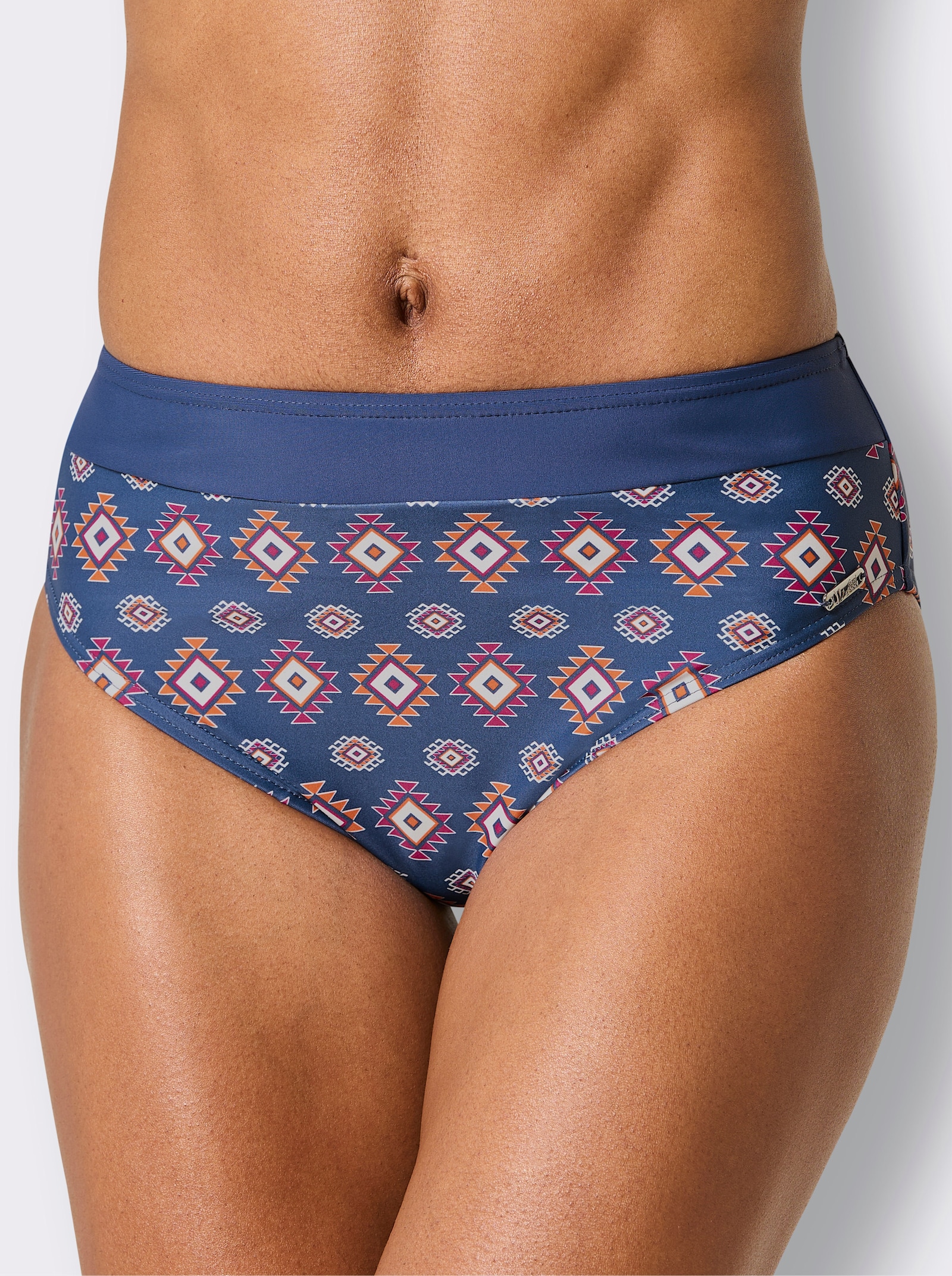 Bikini-Slip - jeansblau-orange-bedruckt