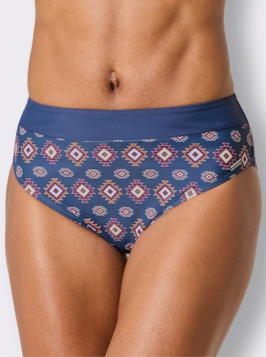 Bikini-Slip - jeansblau-orange-bedruckt