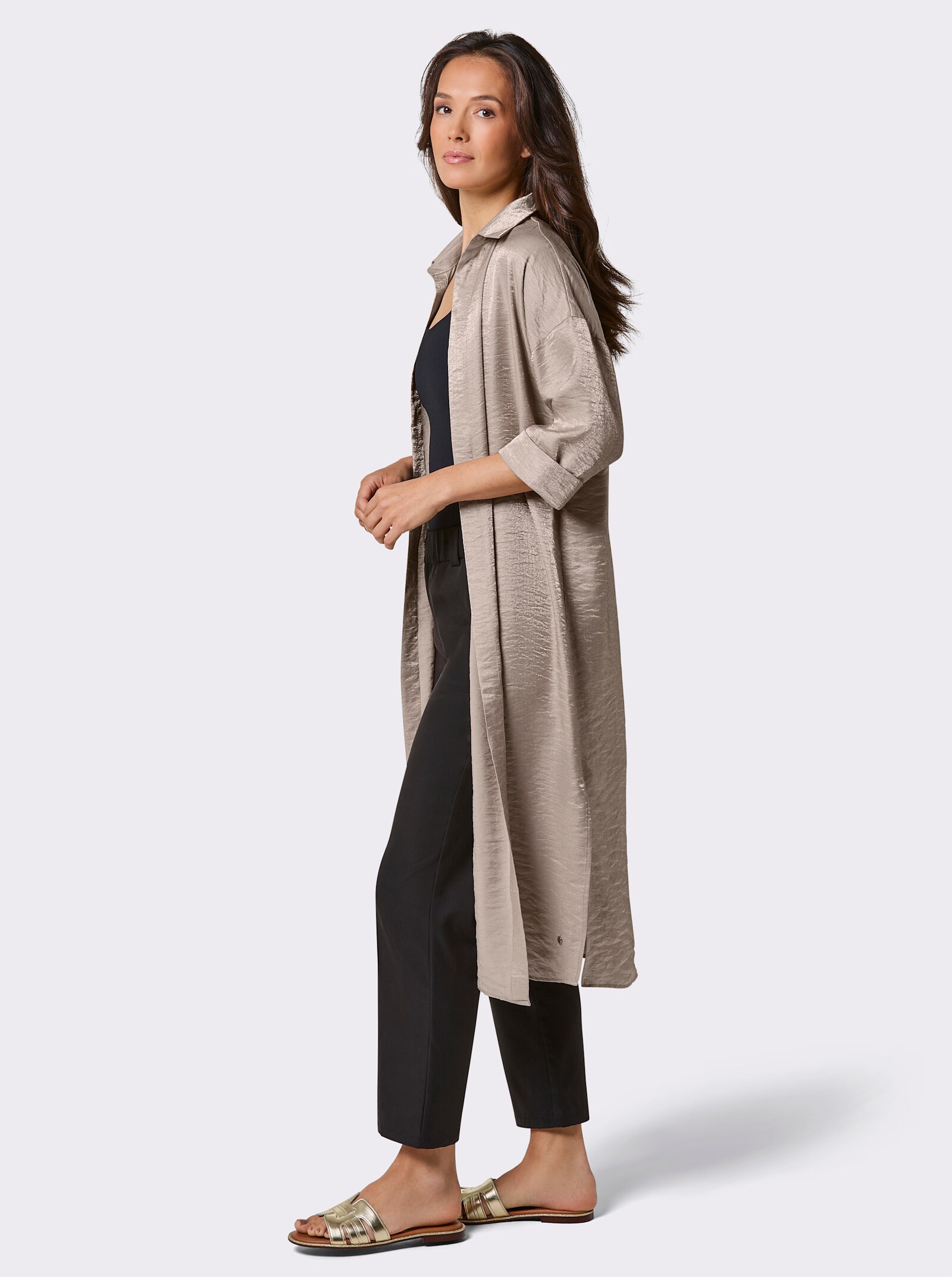 CREATION L PREMIUM Longbluse mit hohen Seitenschlitzen - sesam