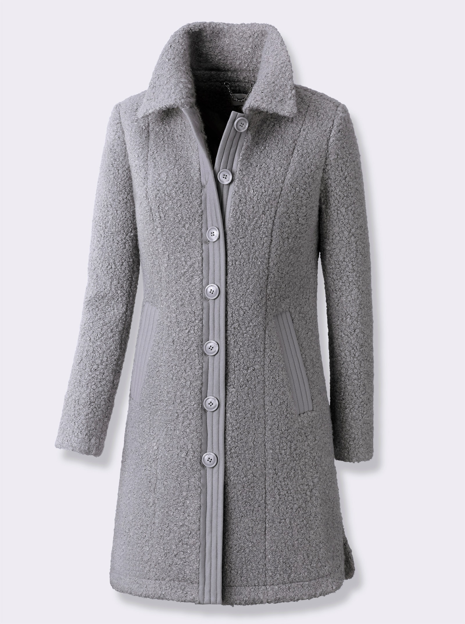 Wintermantel in Bouclé-Qualität - steingrau