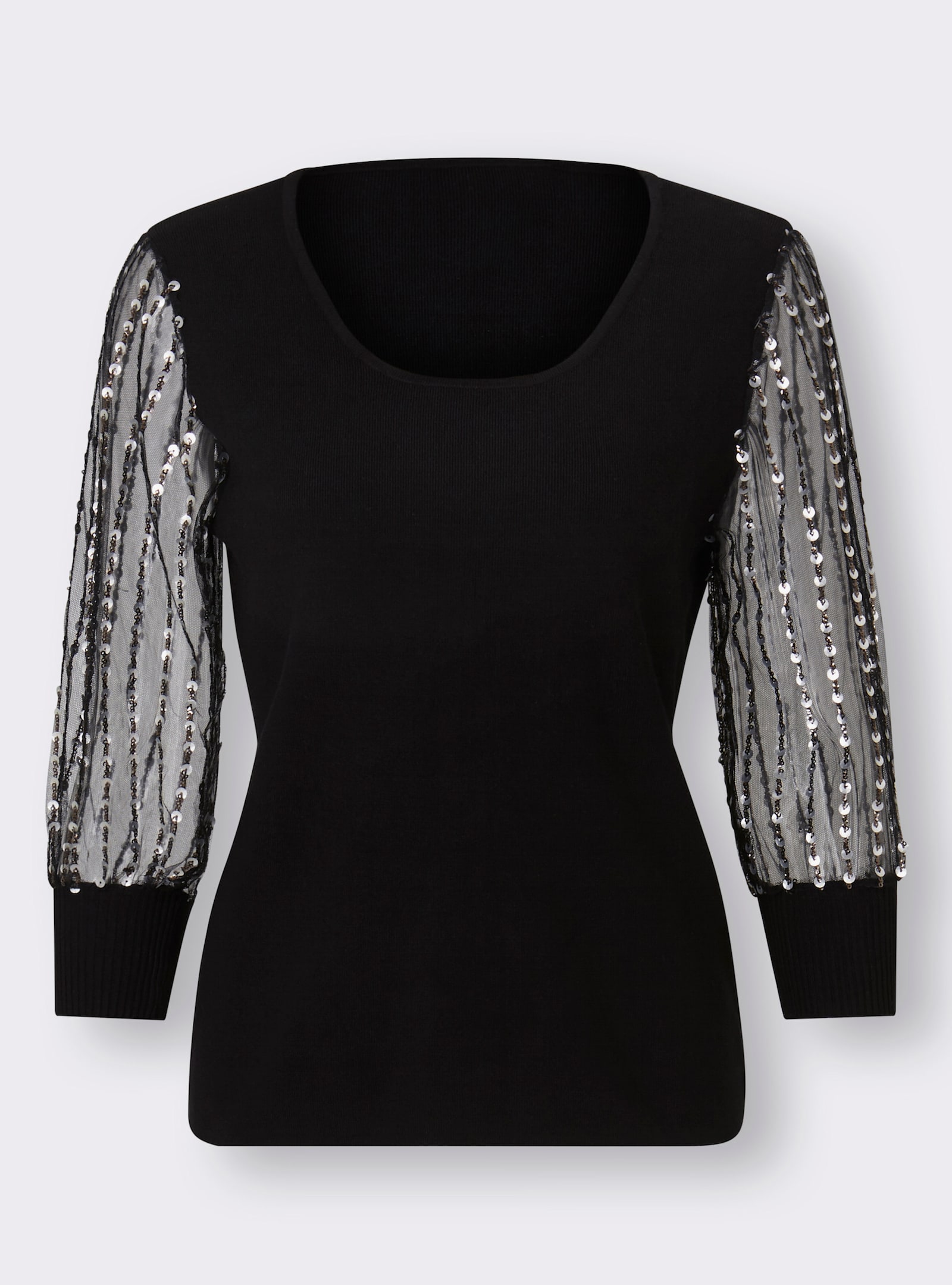 heine Pullover van fijntricot met transparante ballonmouwen - zwart