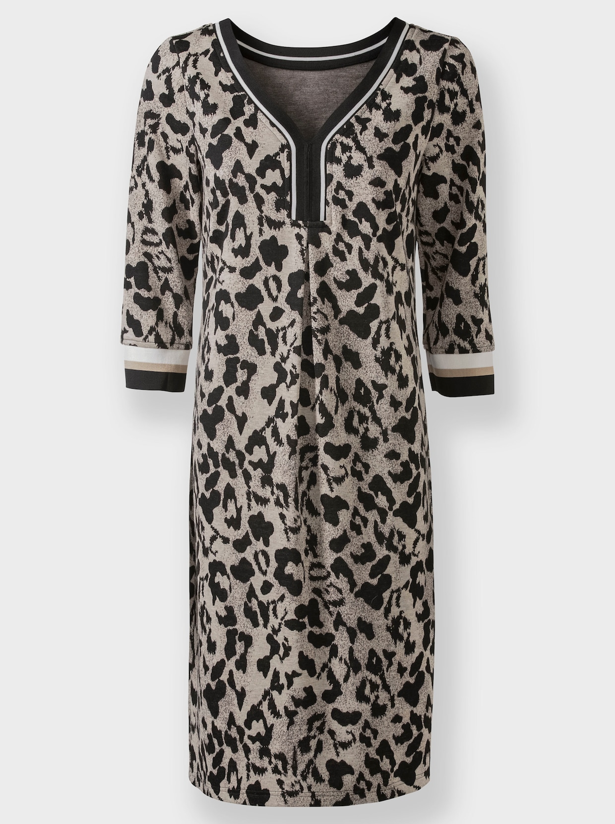 heine Jersey jurk - zwart/camel gedessineerd