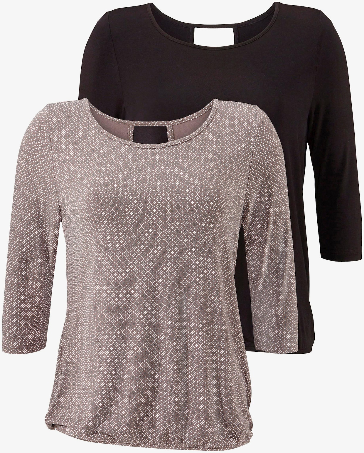 LASCANA T-shirt à manches 3/4 - taupe à motifs, noir