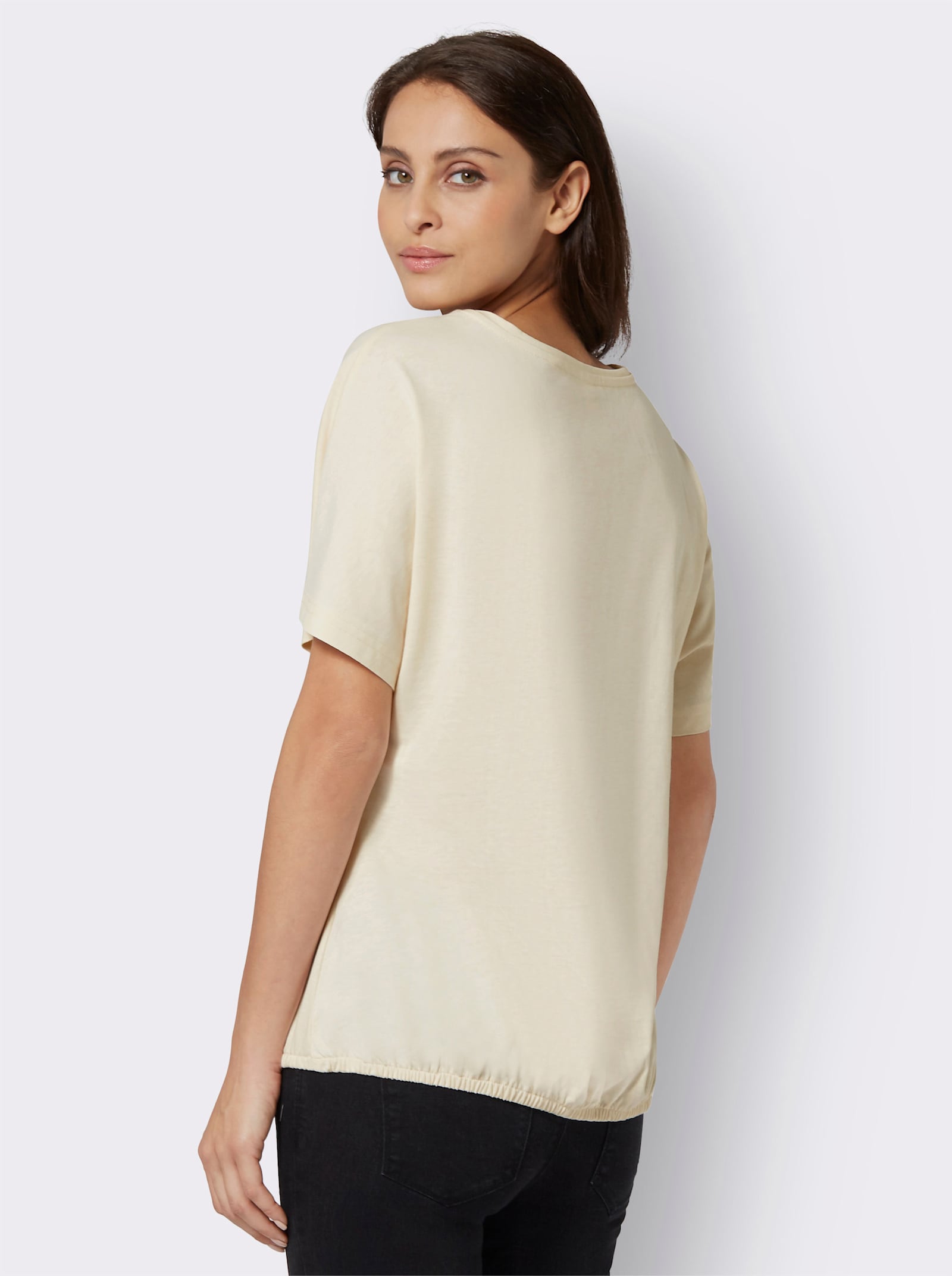 T-Shirt mit Blumen-Druck im Vorderteil - champagner