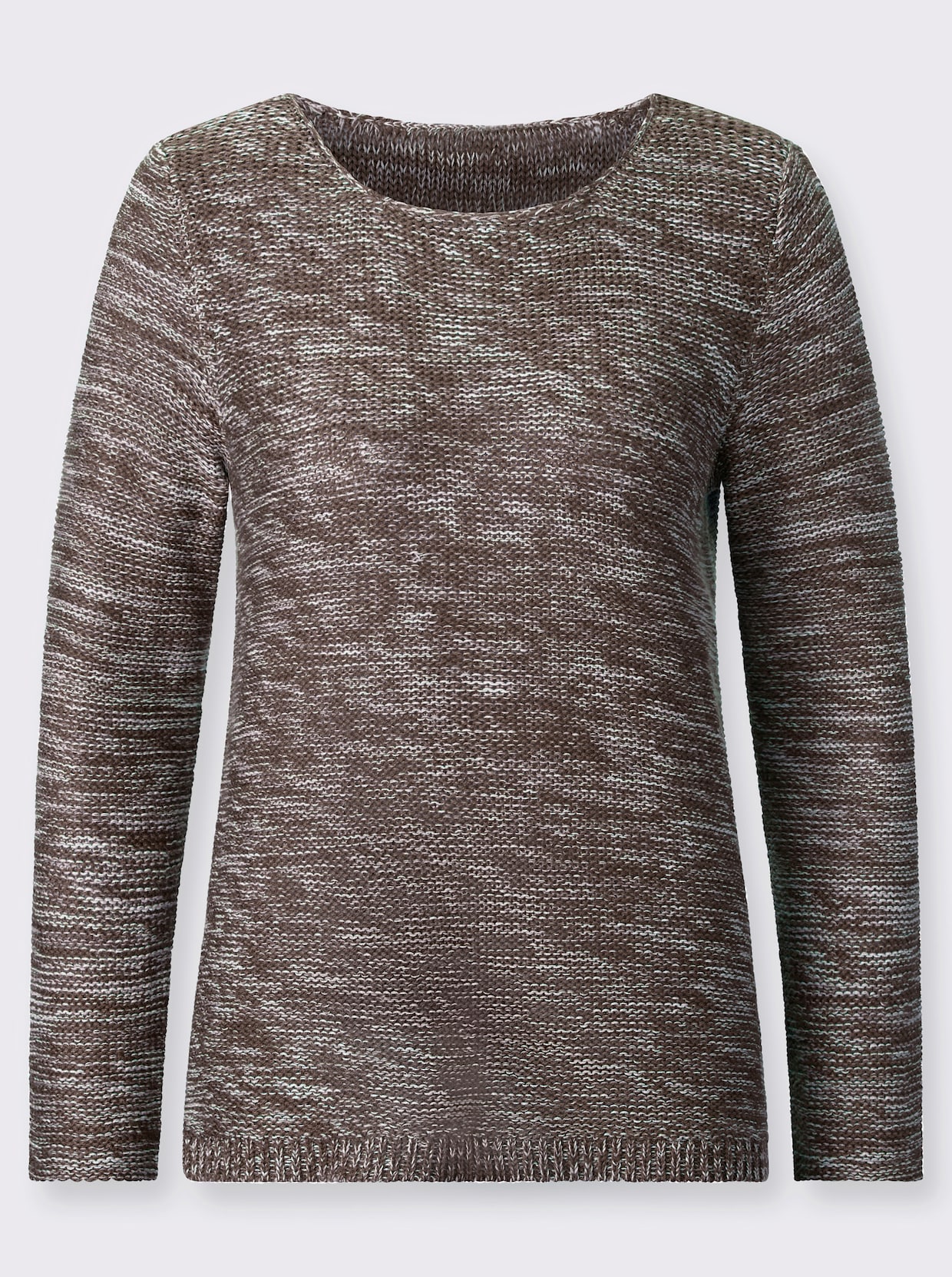 Rundhalspullover aus Melange-Strick - mokka-meliert