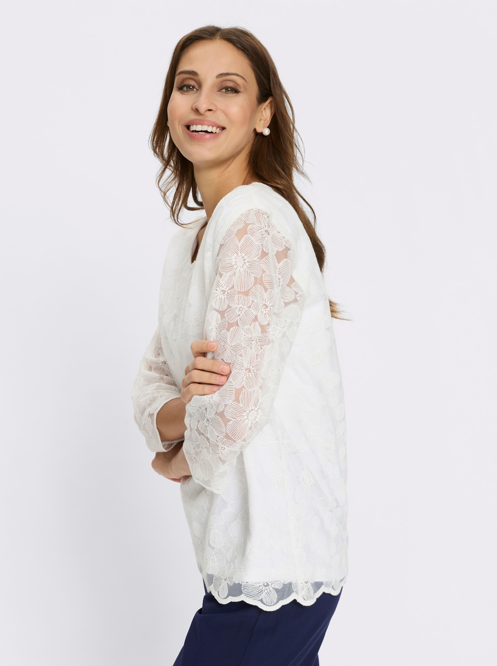 Kanten blouse in bloemenlook - ecru