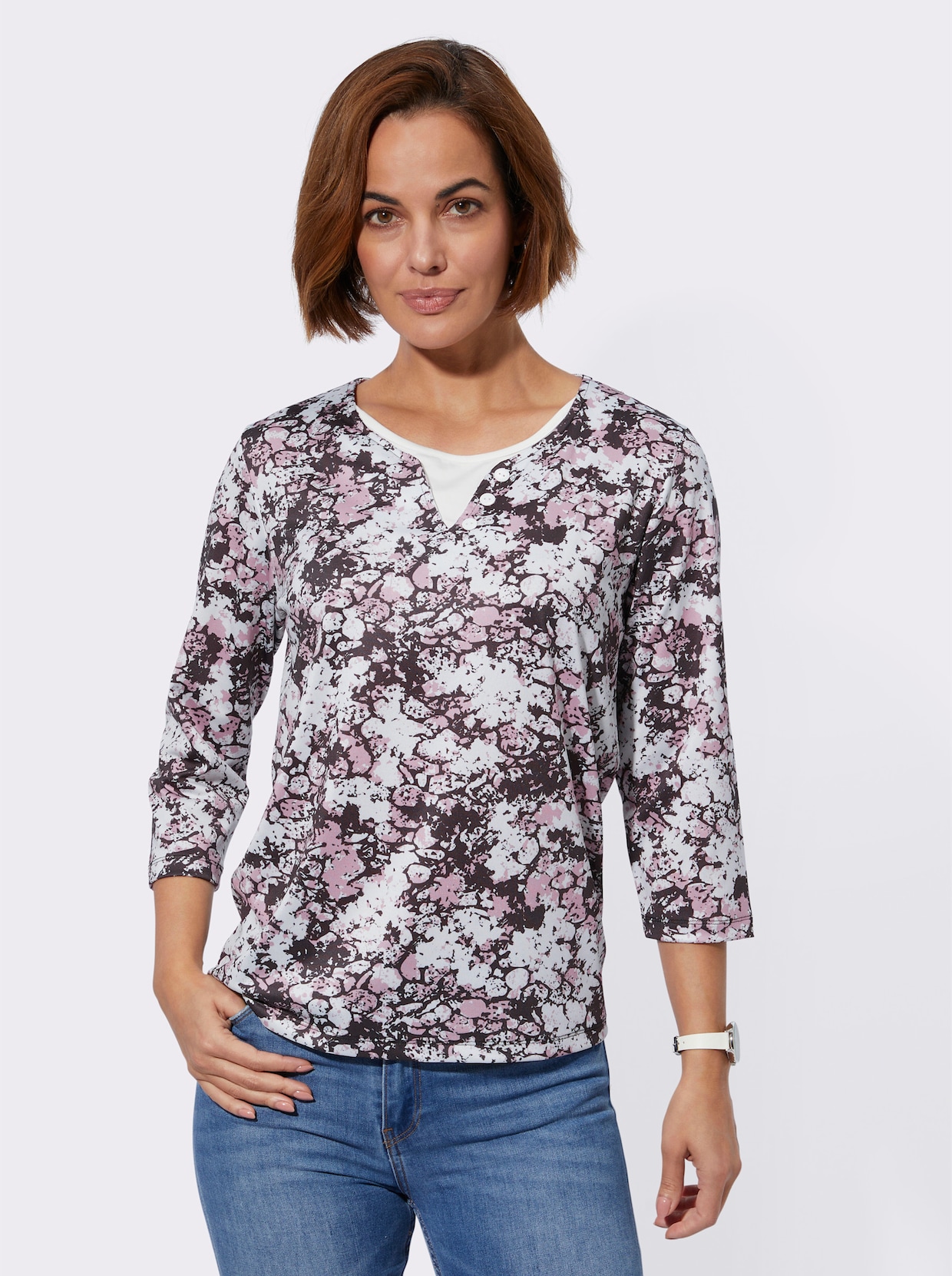 2-in-1-Shirt - mauve-schwarz-bedruckt