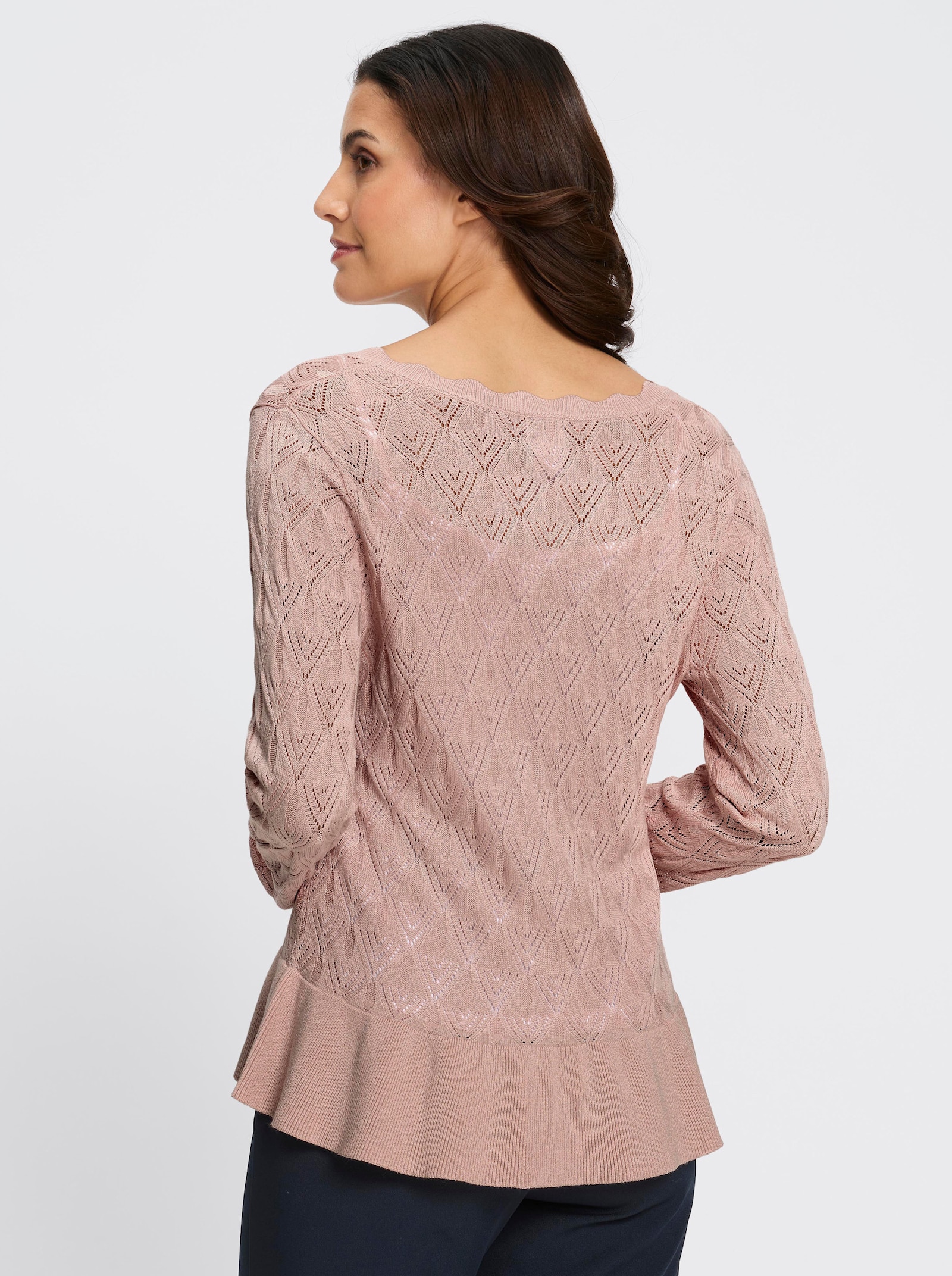 Ajourpullover mit Schößchen - puder