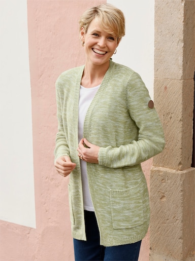 Longstrickjacke in Melange-Optik, pflegeleicht - schilf-meliert