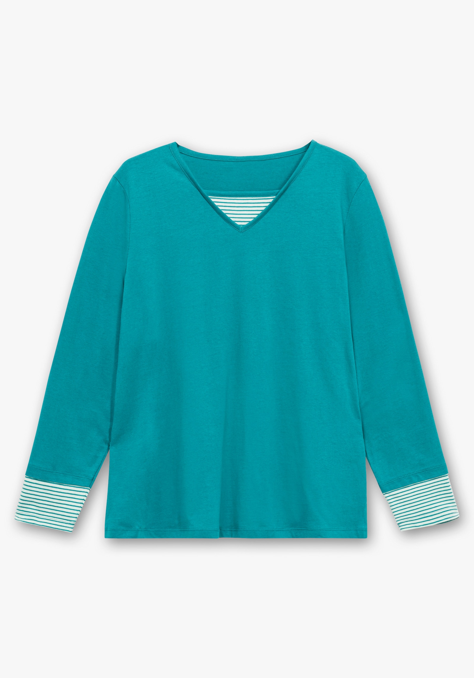 Langarmshirt mit garngefärbten Streifen - petrol