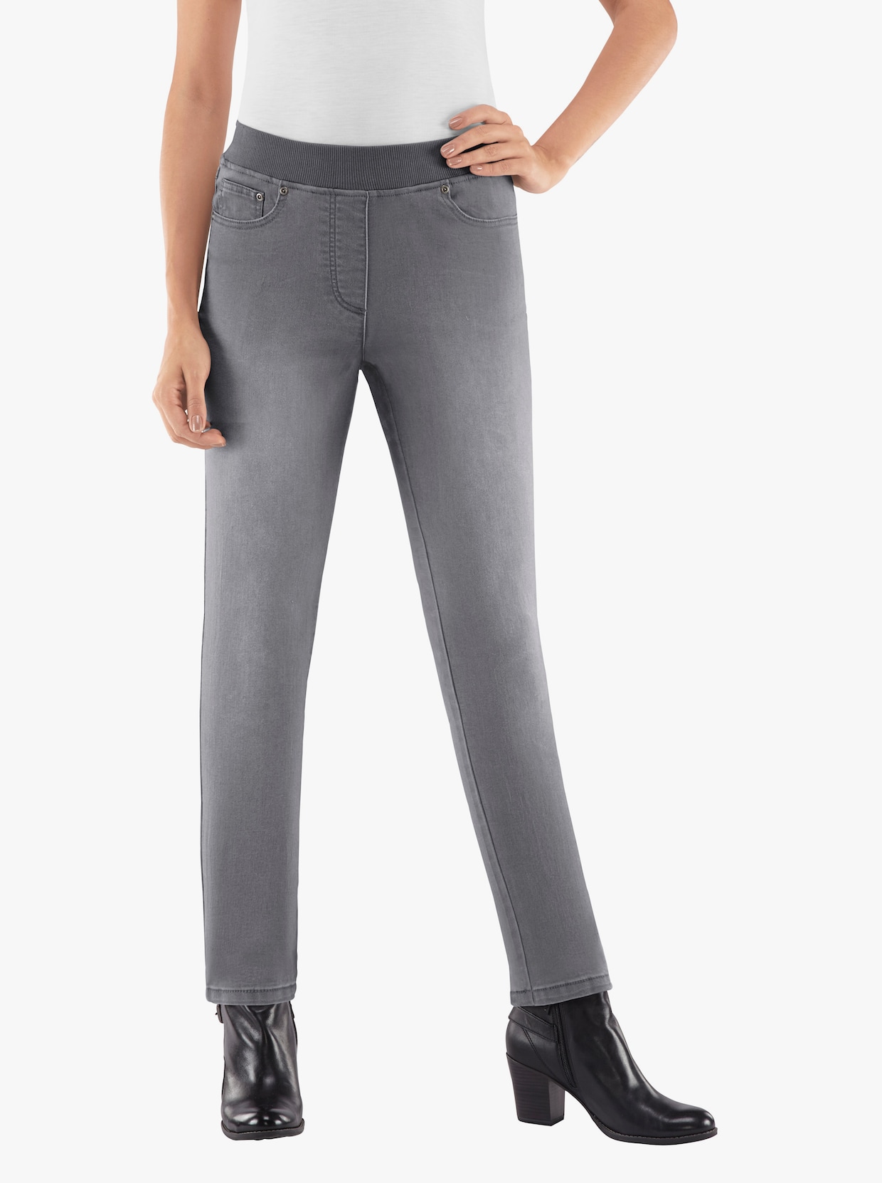 Jeans med resår - grey-denim