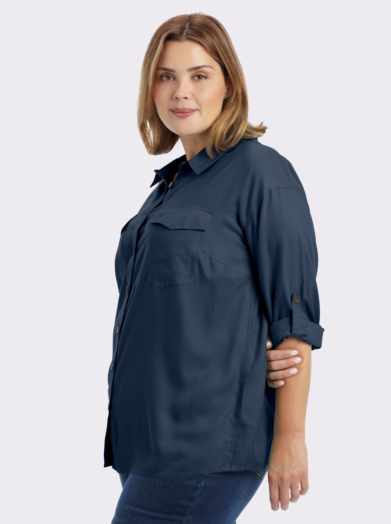 Hemdbluse aus reiner Viskose - dunkelblau