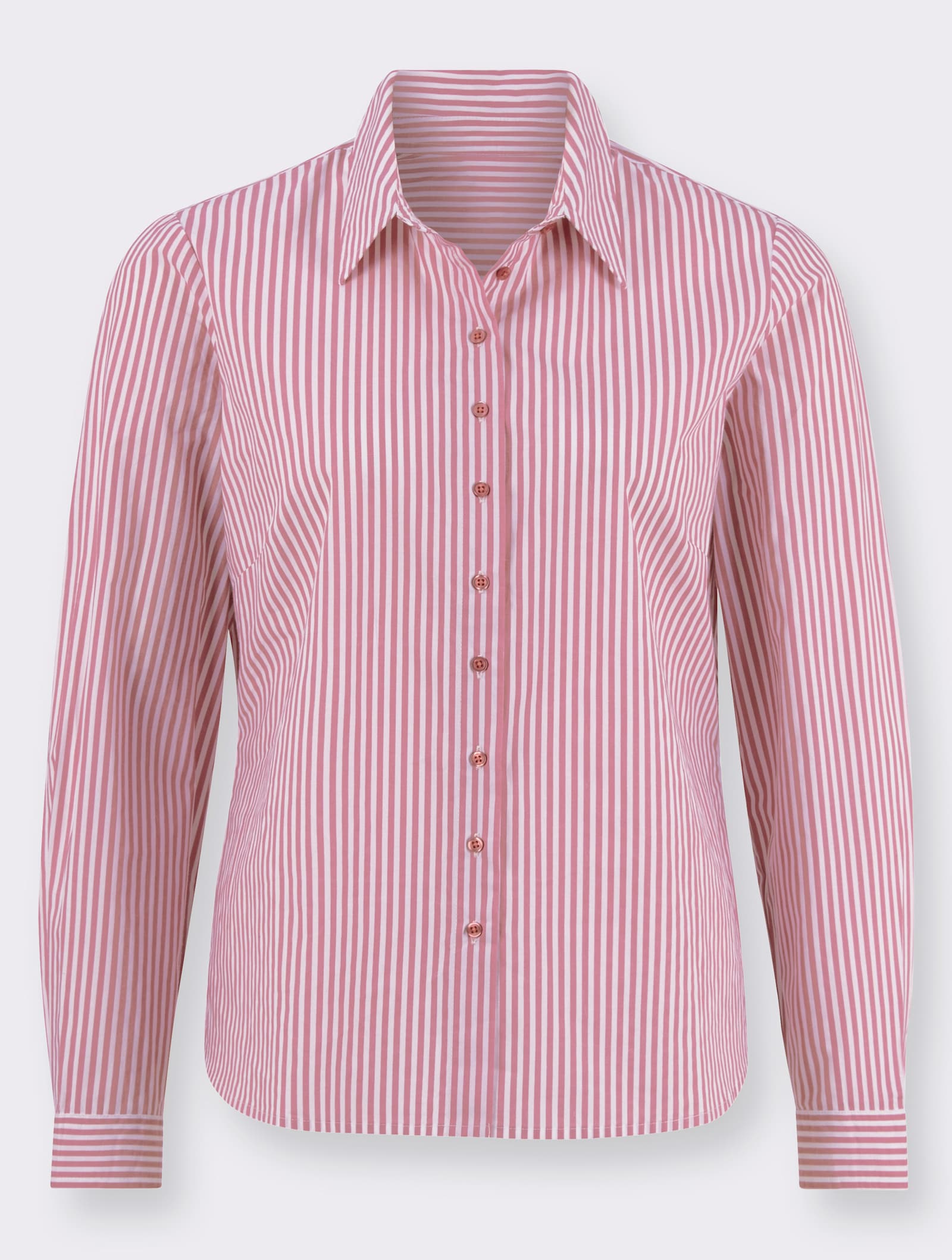 Katoenen blouse met zijsplitten, gestreept - oudroze gestreept