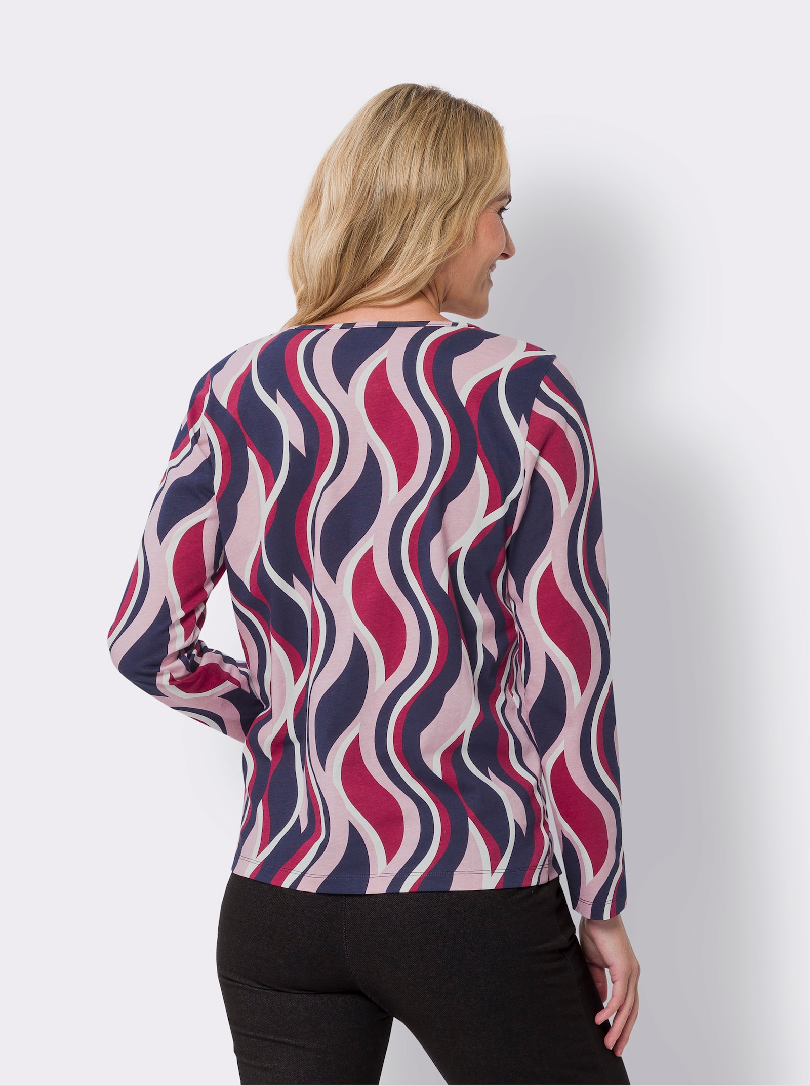 Tričko s dlouhým rukávem a zvlněným vzorem - ecru-slézová-potisk