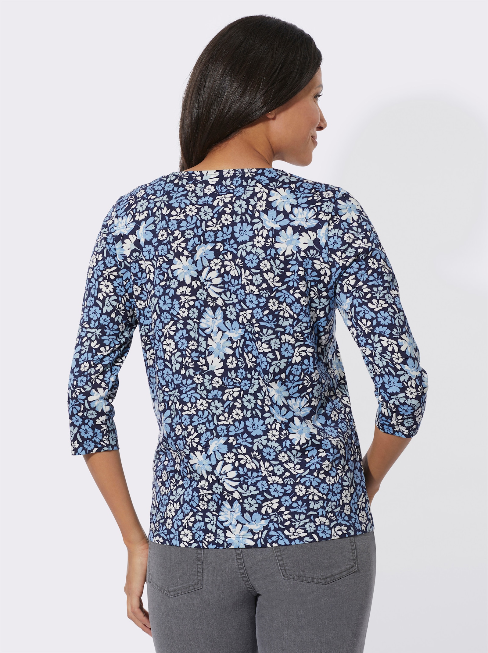 3/4-Arm-Shirt mit Blumenmuster - marine-himmelblau-bedruckt