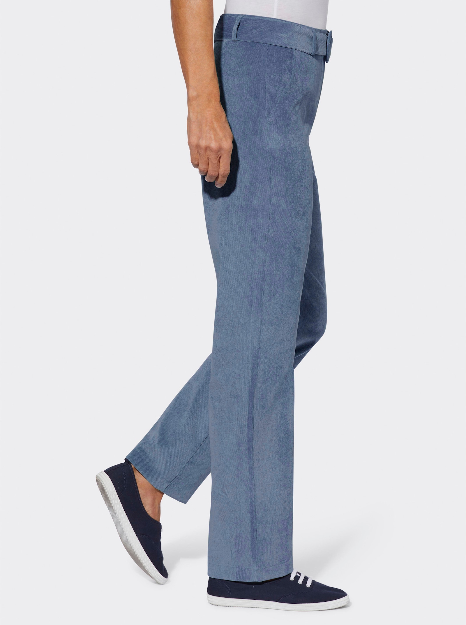 Cordhose mit Gürtel, 2 Taschen - taubenblau