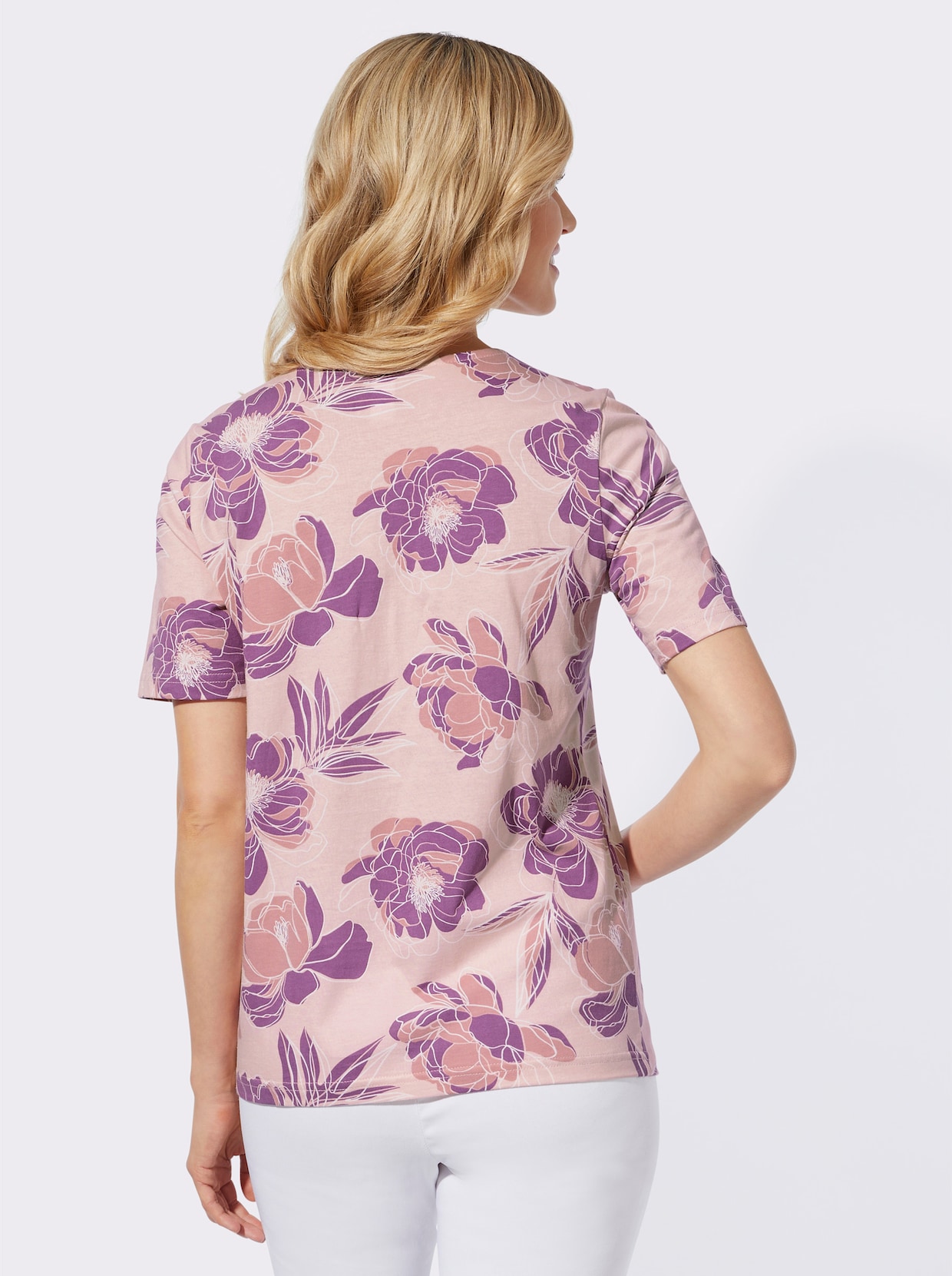 Kurzarmshirt - hortensie-violett-bedruckt