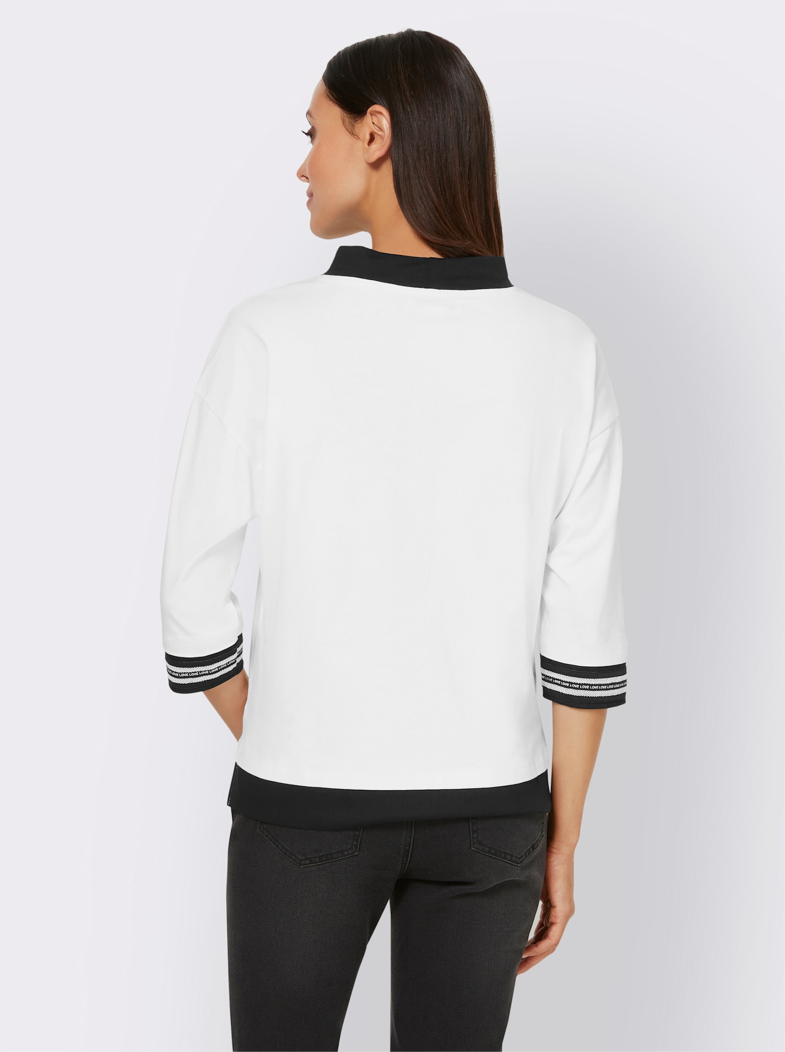 heine Stehkragenshirt mit Kontrast-Abschlüssen - ecru