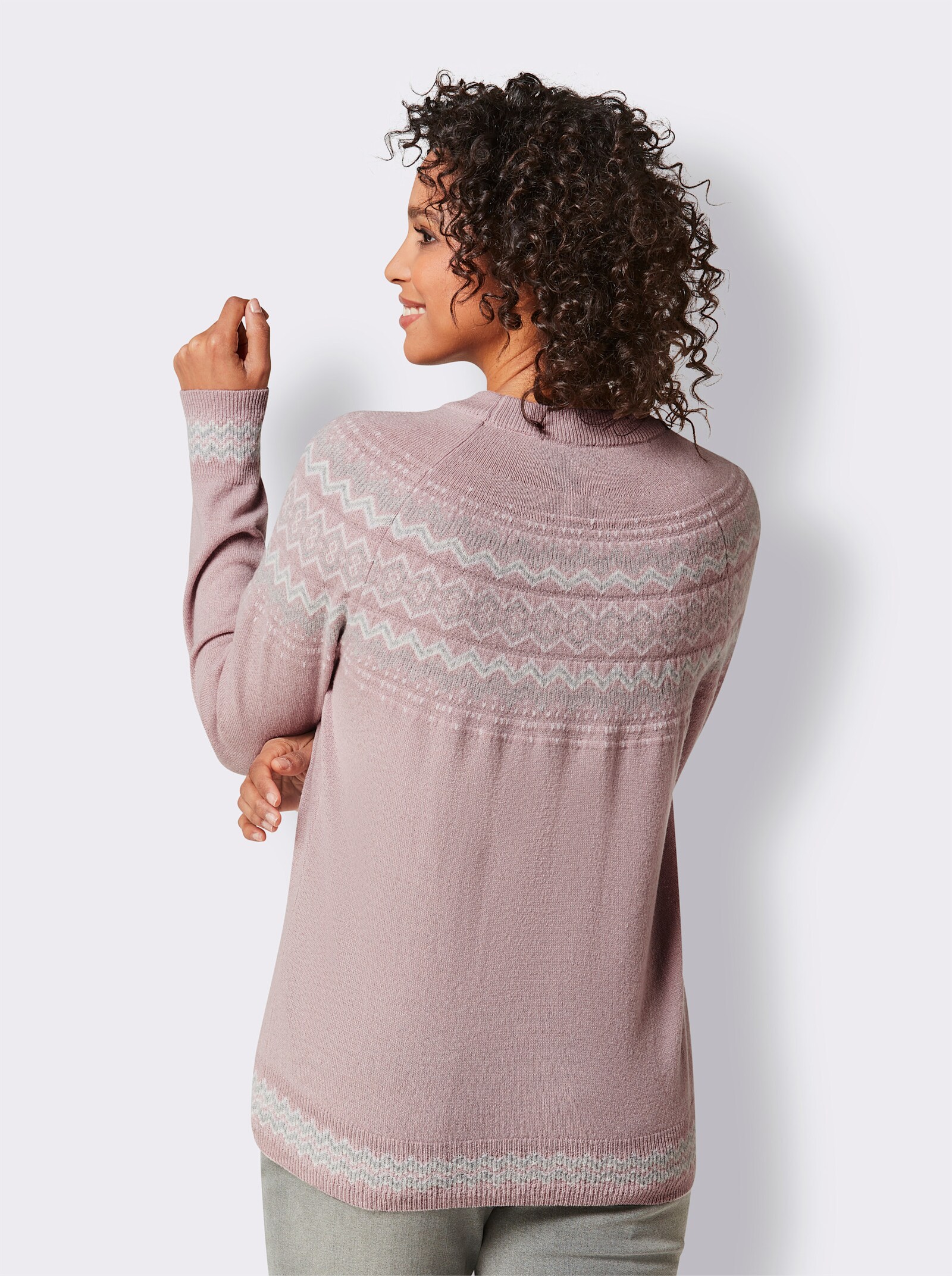 CREATION L PREMIUM Jacquard-Pullover im Norweger-Stil - mauve-steingrau-gemustert