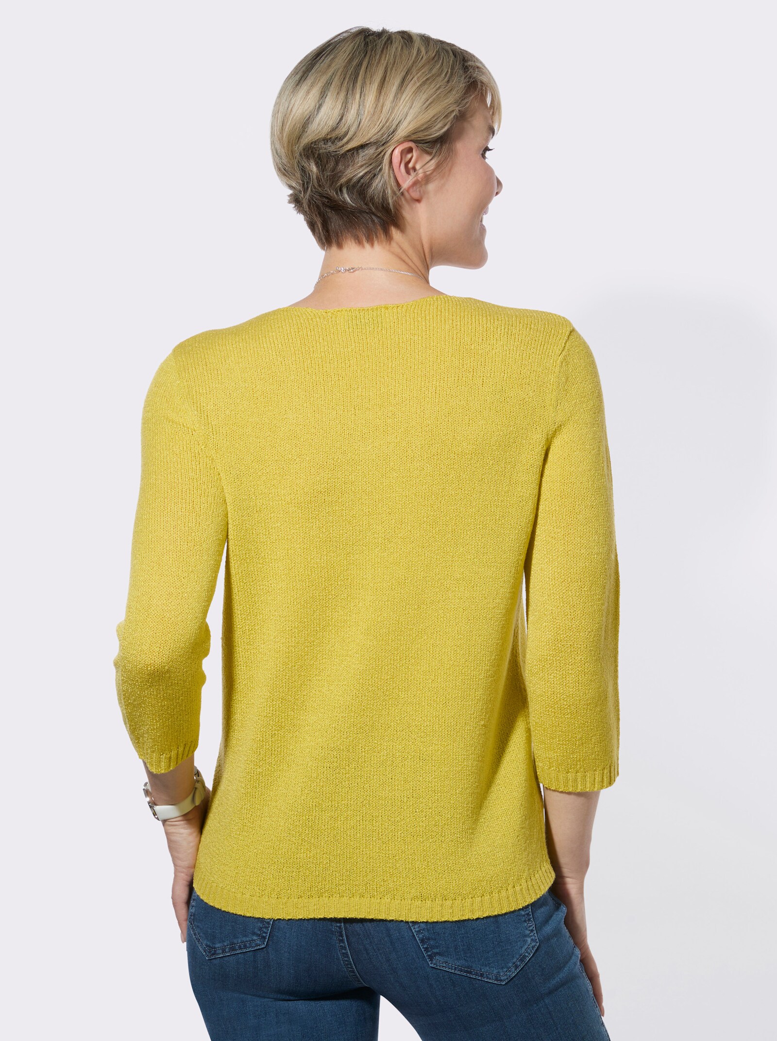 V-Ausschnitt-Pullover mit gerippten Abschlüssen - limone