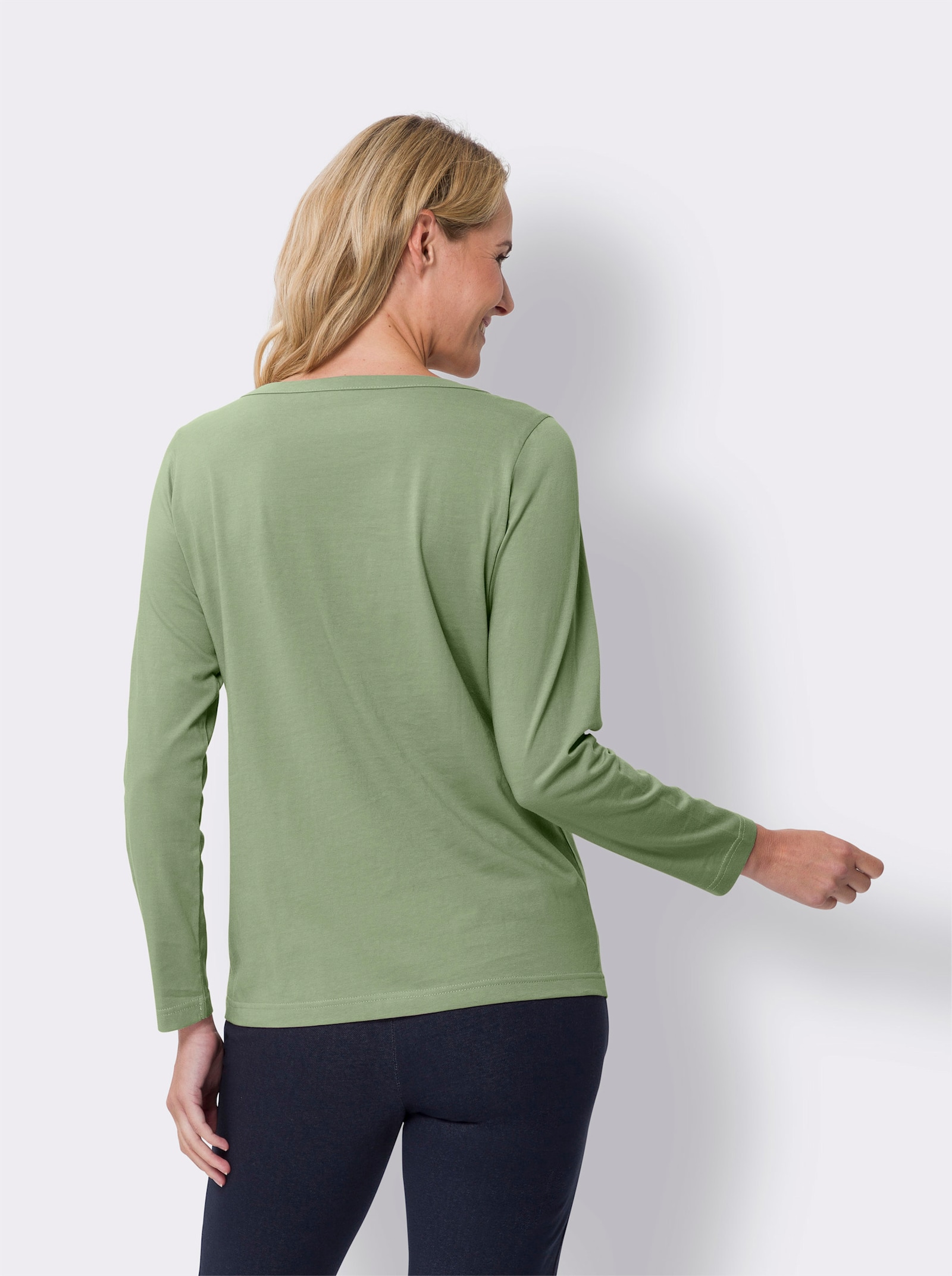 Shirt met lange mouwen en oogjes - eucalyptus