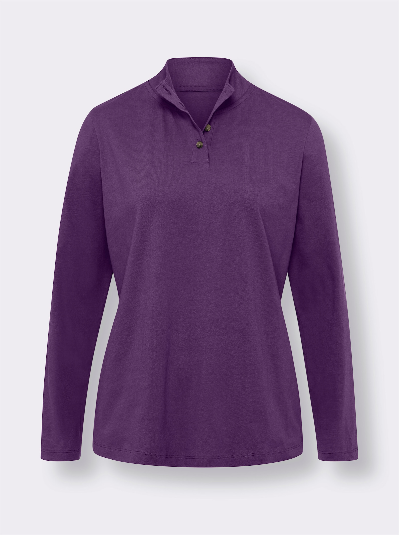 Tričko so stojačikom a ozdobným gombíkom - slivková