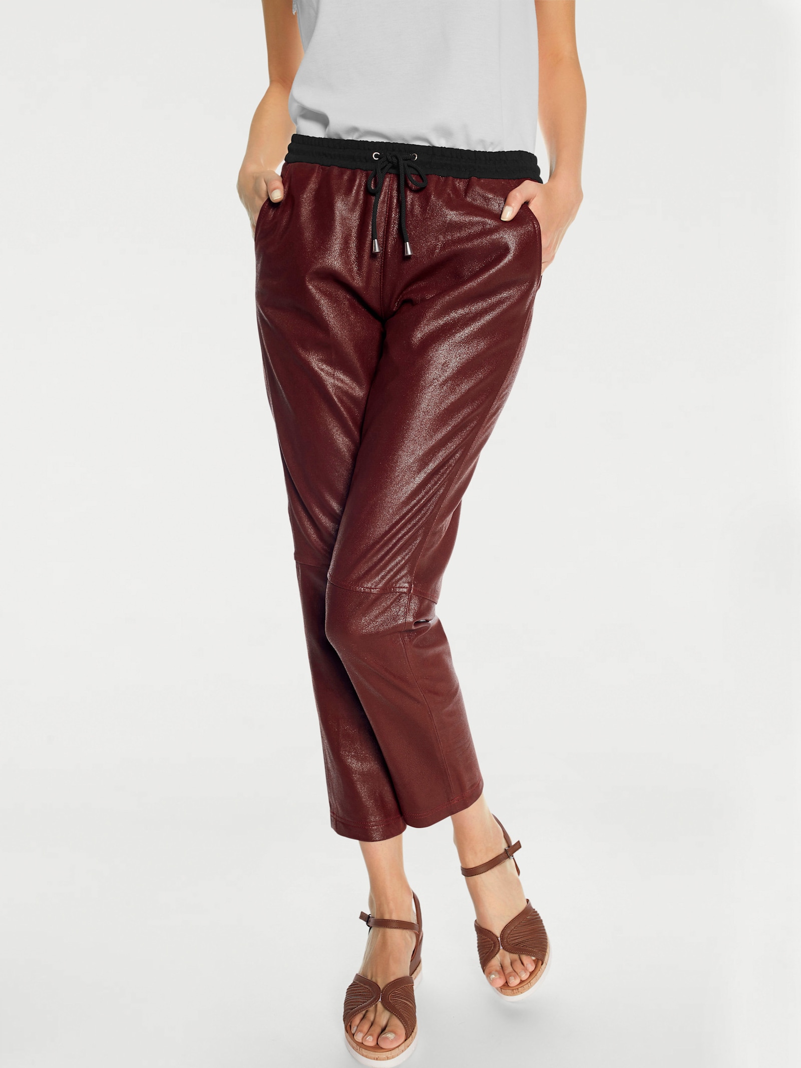 heine Leren broek in jogpantsmodel - bruin