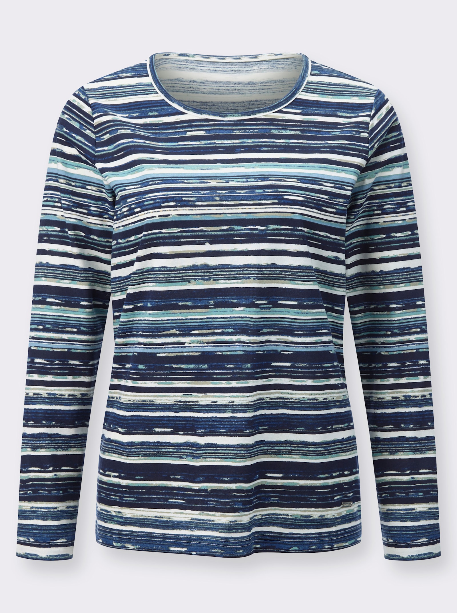 Langarmshirt aus reiner Baumwolle - marine-ozean-bedruckt