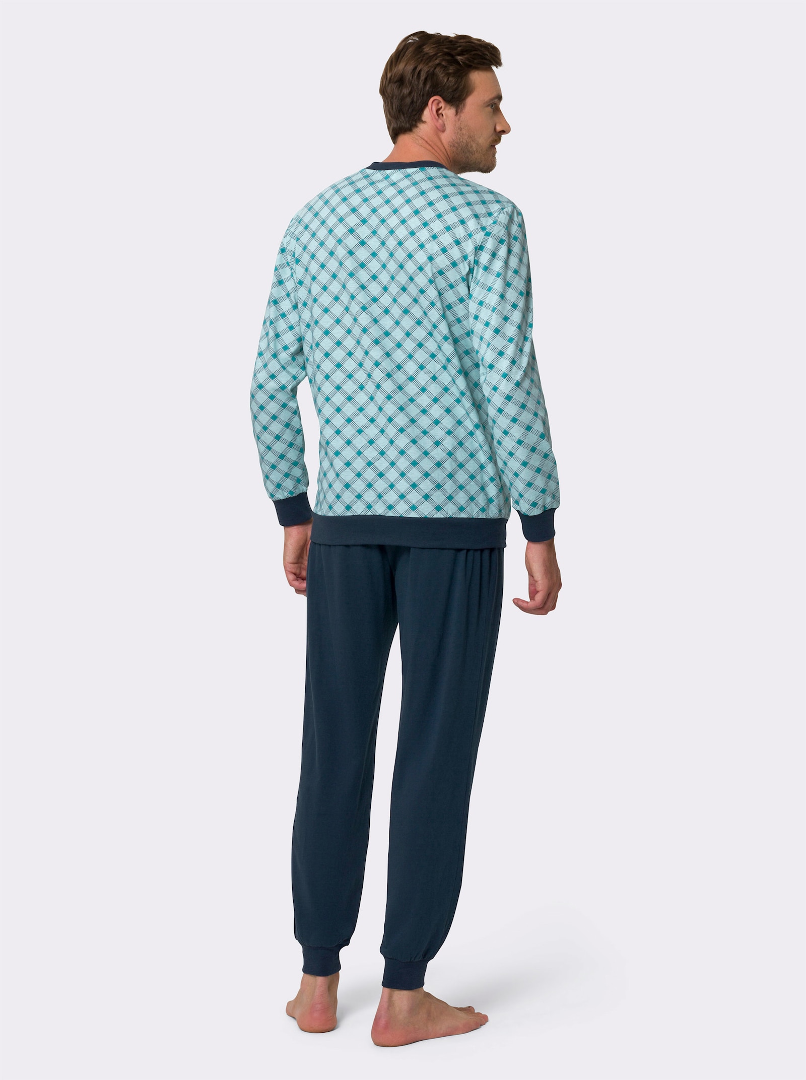 Pyžamo s elastickými náplety - akvamarínová-tmavěmodrá