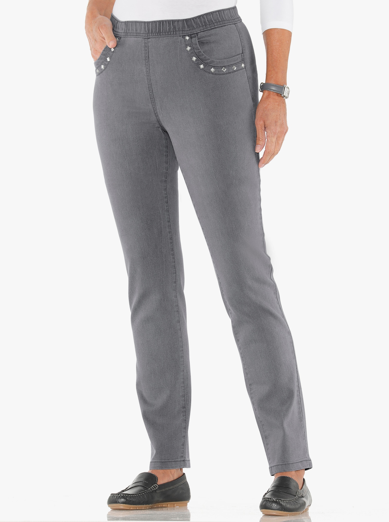 Schlupfjeans mit Metallplättchen - grey-denim
