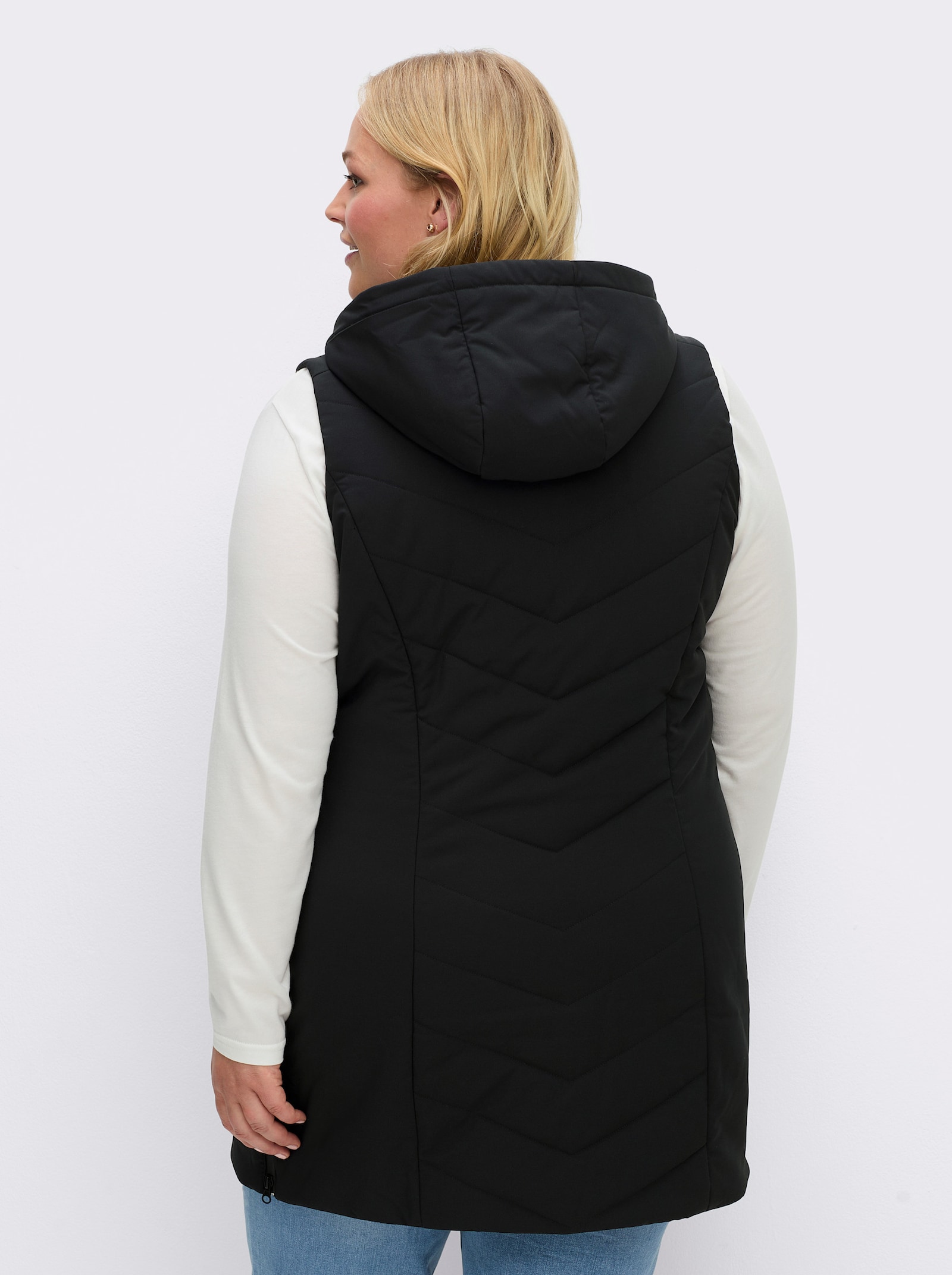 sheego Steppweste mit Kapuze - schwarz