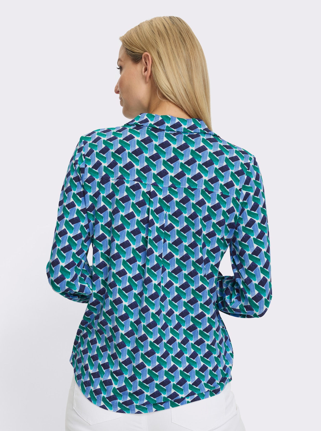heine Druckbluse - himmelblau-grün-bedruckt