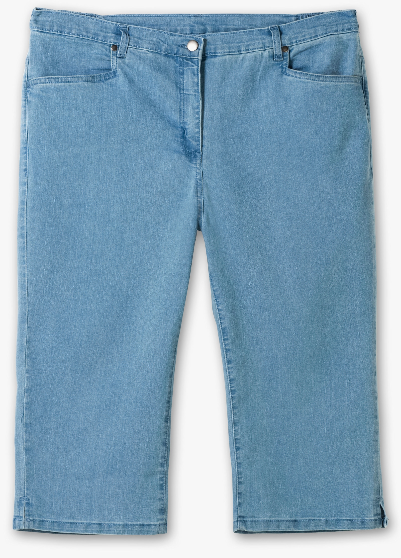Caprijeans mit glitzerndem Katzenmotiv - blue-bleached