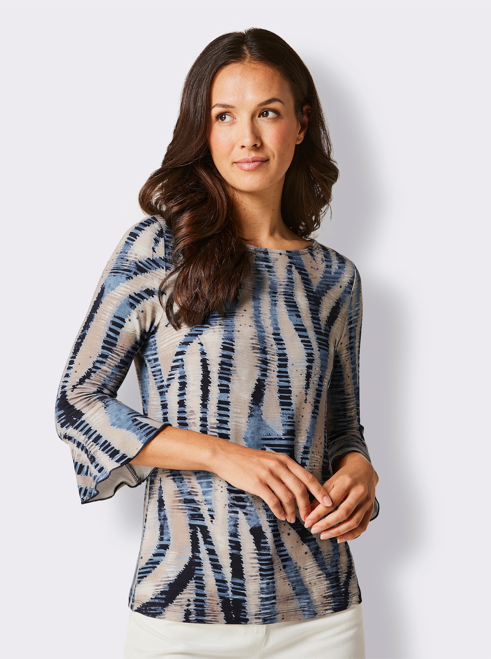 CREATION L PREMIUM 3/4-Arm-Shirt im hochwertigen Digitaldruck - champagner-marine-bedruckt