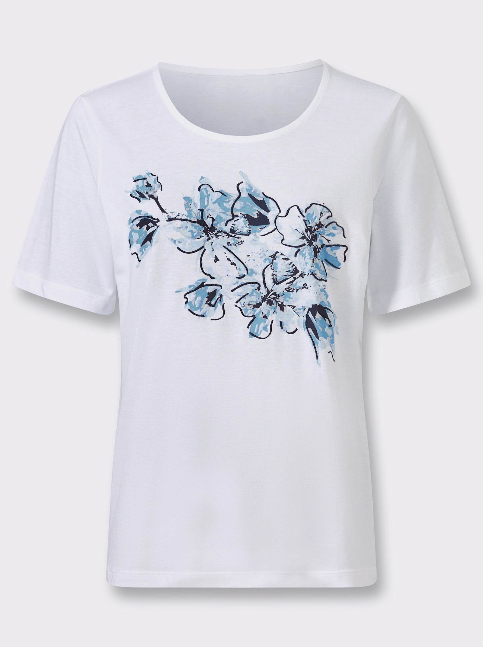 Kurzarmshirt im Modal-Mix - ecru-aqua-bedruckt
