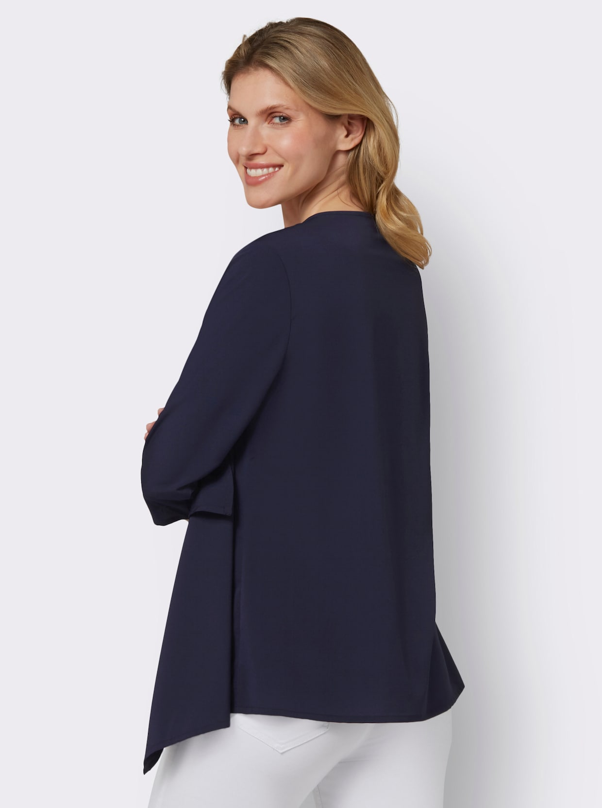 2-in-1-blouse - marine/wit