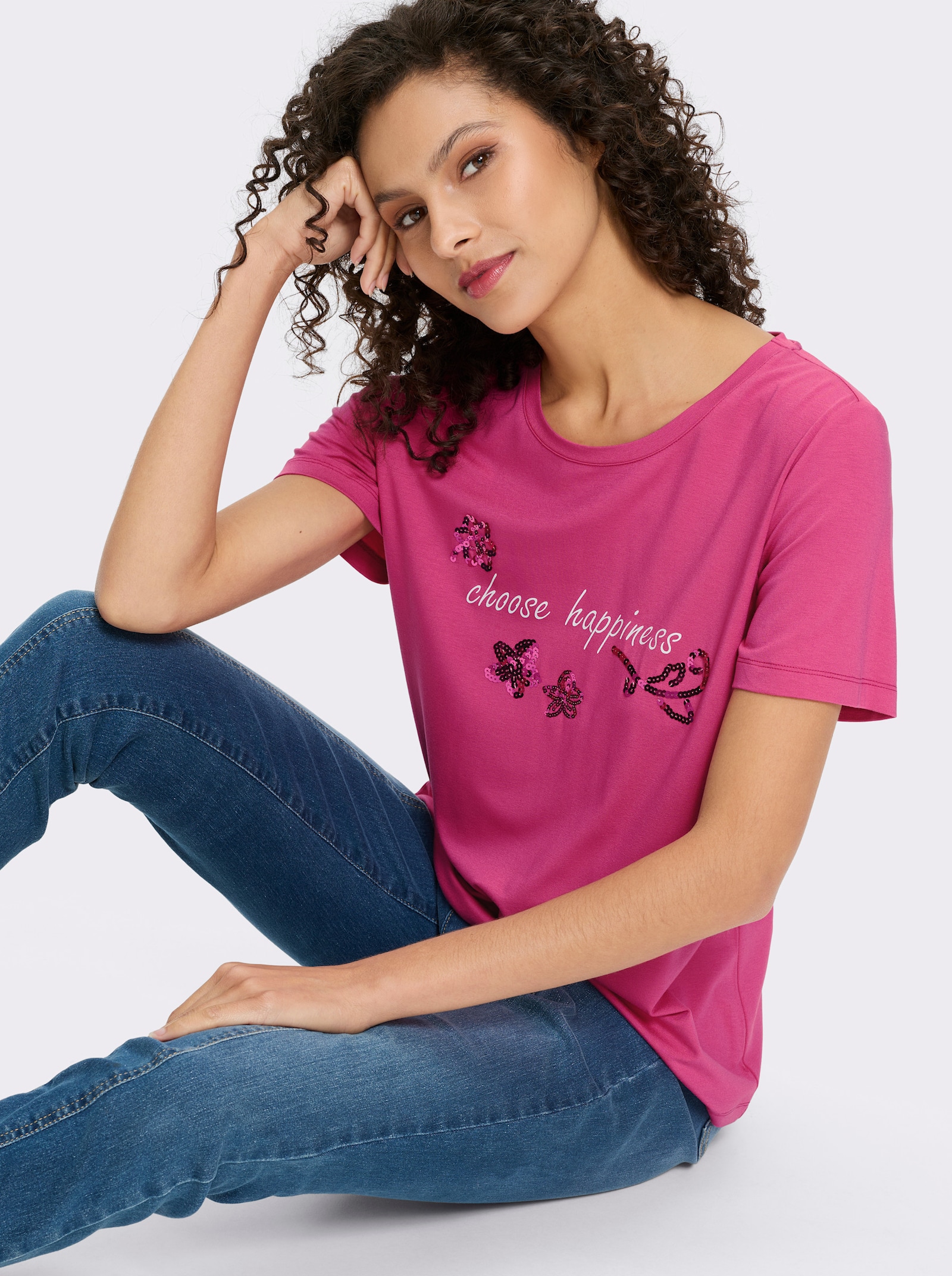 heine T-shirt à manches courtes avec inscription - fuchsia