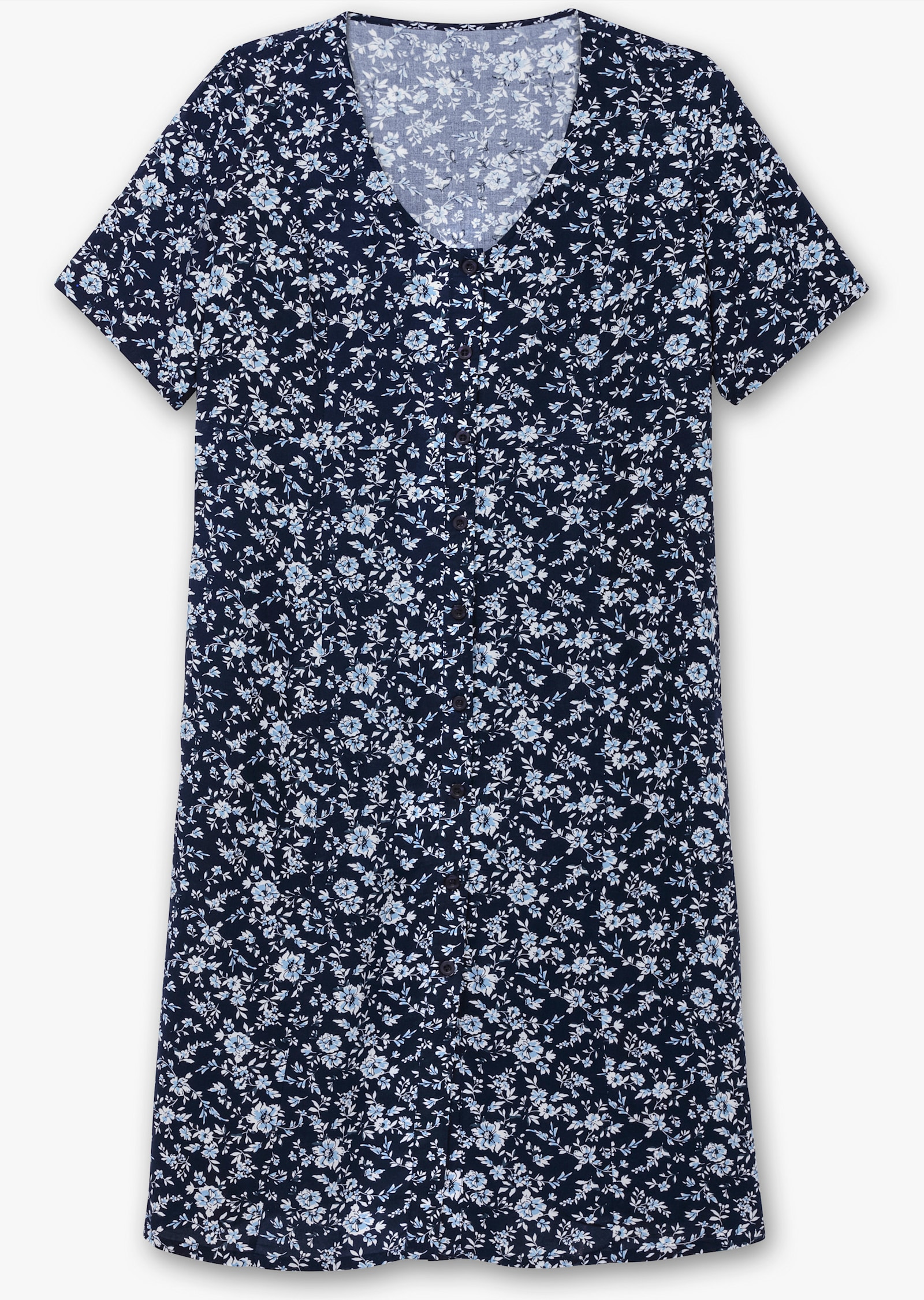 Druckkleid mit durchgehender Knopfleiste - marine-hellblau-bedruckt