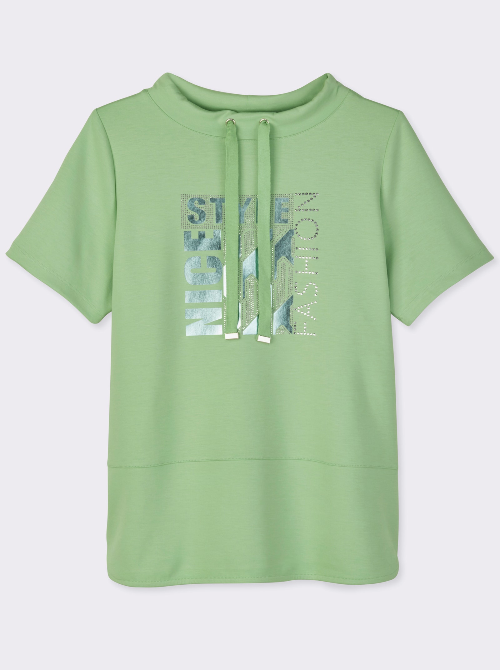 Kurzarmshirt mit Stehkragen - reseda