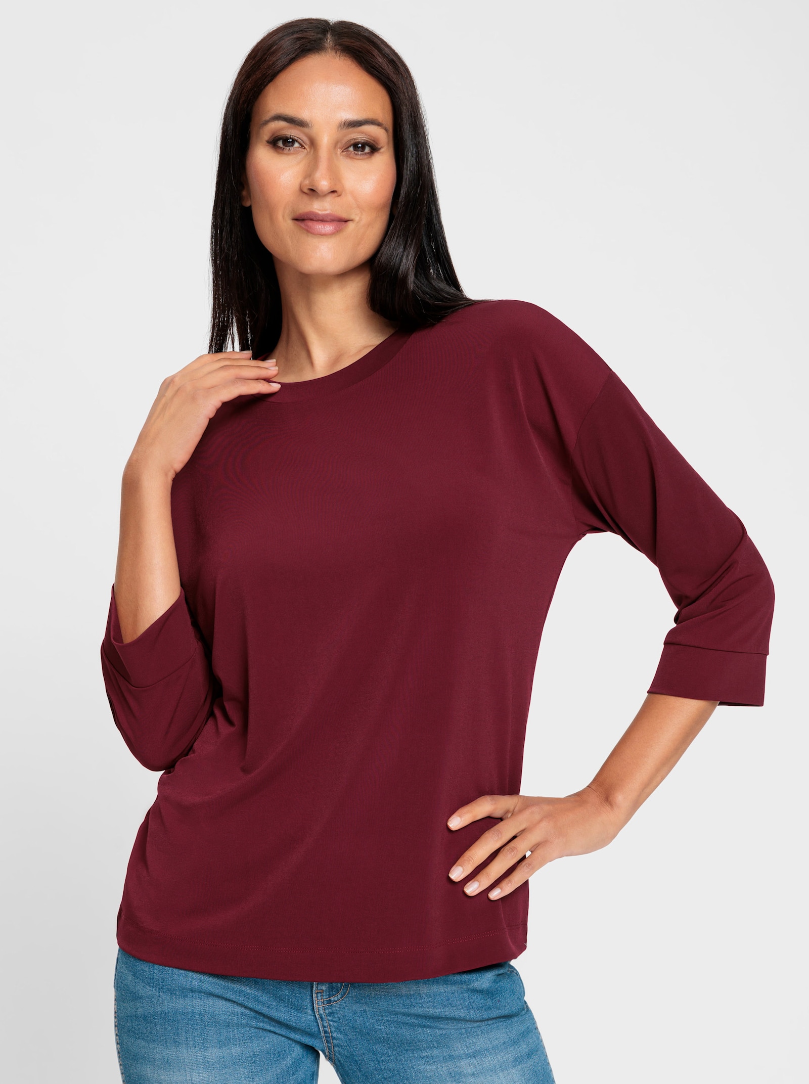heine Shirt met 3/4-mouwen en matte glans - bordeaux